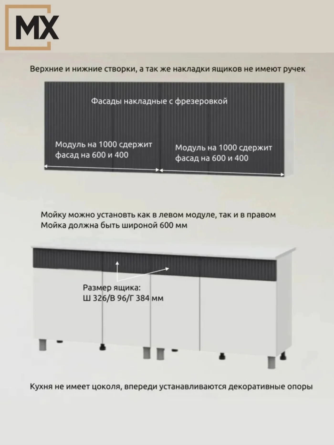 Кухонный гарнитур мркг 10 София Амелия МДФ/ЛДСП 2м белый текстурный, графит со столешницей Антарес