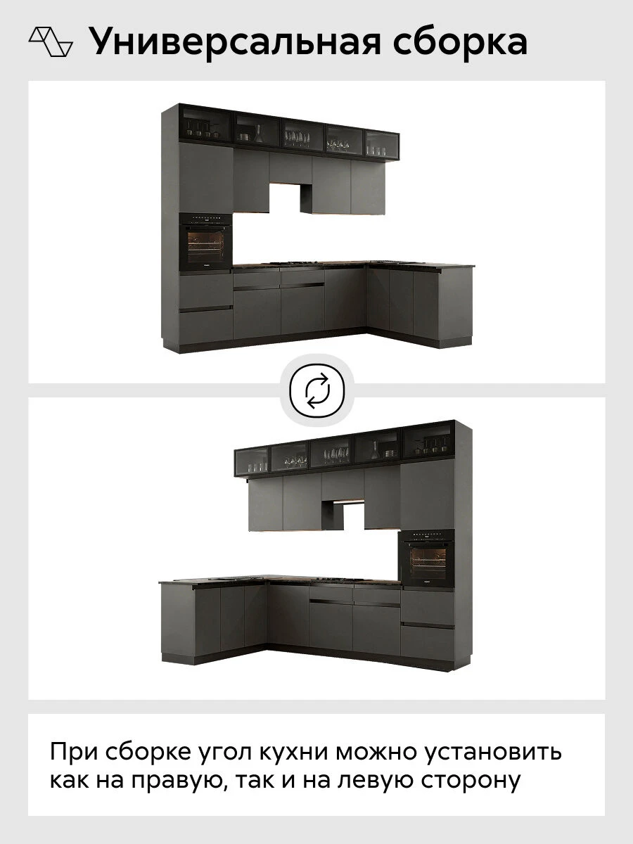 Кухонный гарнитур угловой Нонтон Техно-6, 300х180 см, графит софт new / графит / кастилло темный